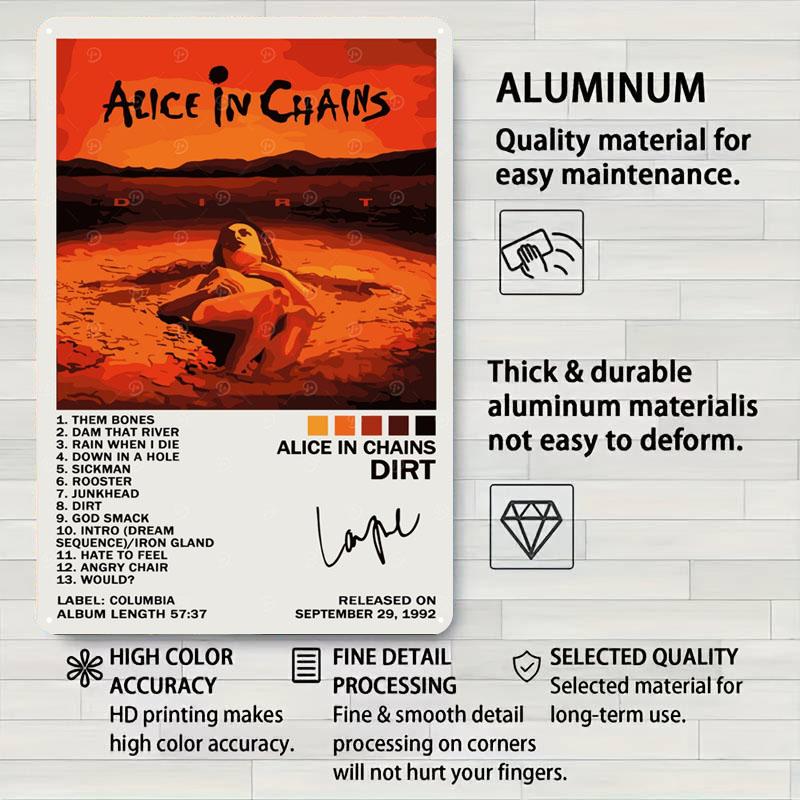 Alice in Chains - Dirt Album Cover Tinplate Signs Music Poster Decoration Living Room Decor Bar Things for Room Design Art Mural