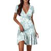 Women's Casual Fashion V-Neck Short Sleeve Patchwork Floral Print Dresses