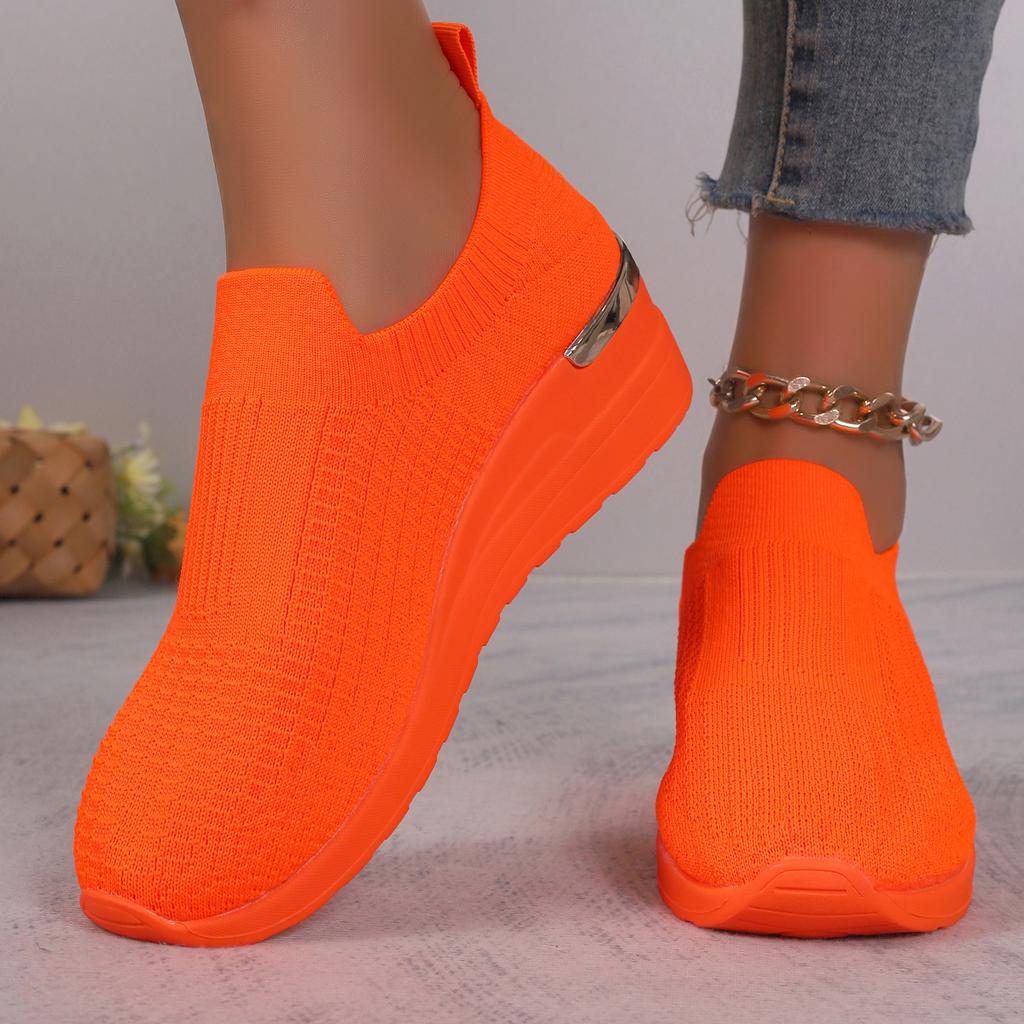 Fashion Leopard Print Knitted Wedge Sneakers for Women Lightweight Slip On Running Shoes Woman Soft Sole Comfortable Casual Shoes 37-44