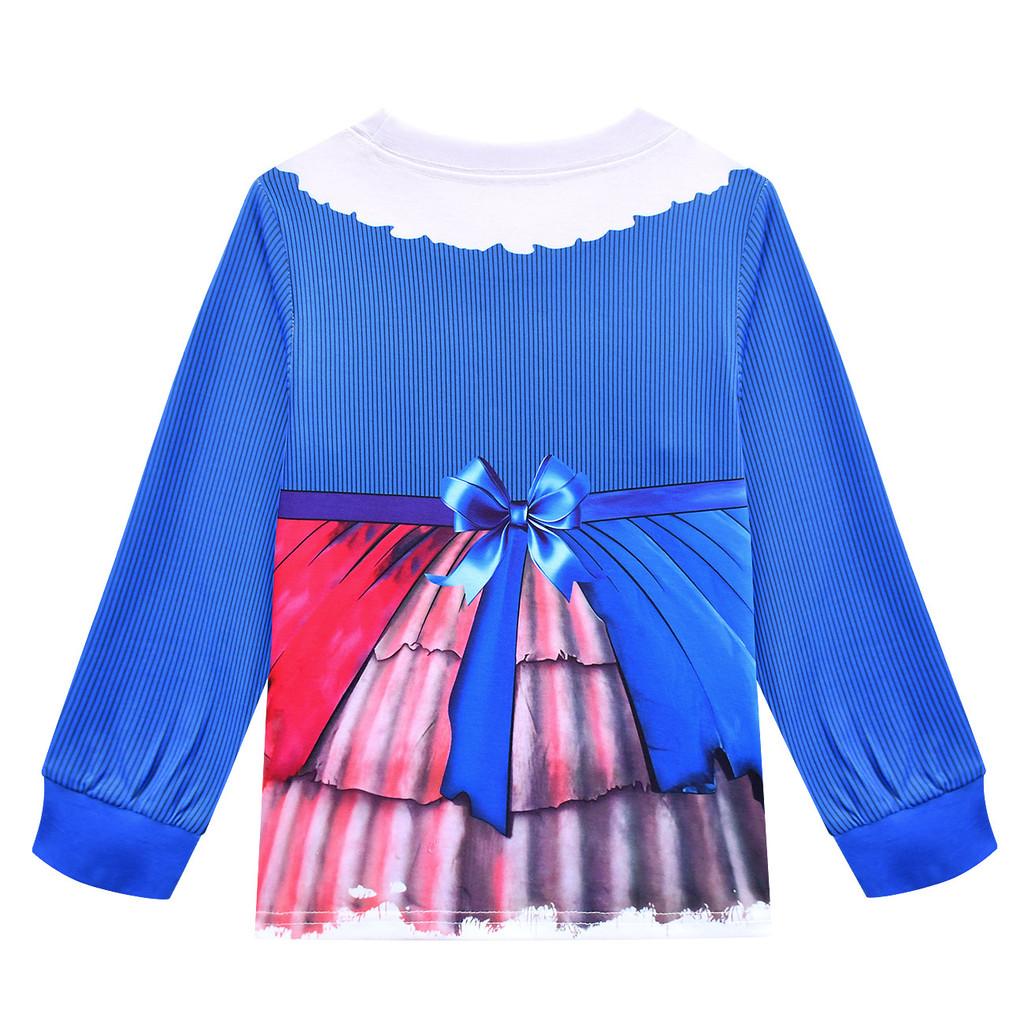 19785 Kids Girls Lily Lovebraids Blue Print Long Sleeves T-shirt Top Trousers Sets