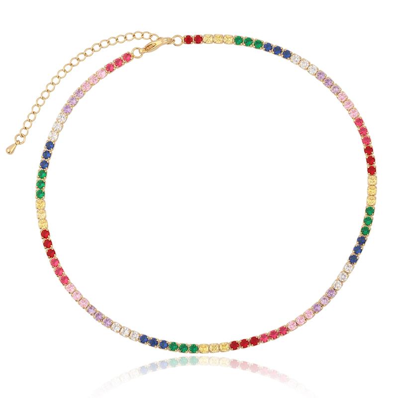 Rainbow Tennis CZ Chain Choker Necklaces Mixed Color Summer Jewelry for Women Short Necklace Wholesale/Dropshipping