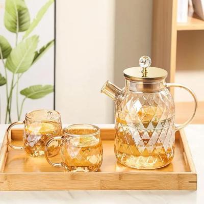 Hot Sale Heat Resistant Drinking Glassware Glass Kettle with Cup Set Glass Tea Drinking Pitcher Kettle Set