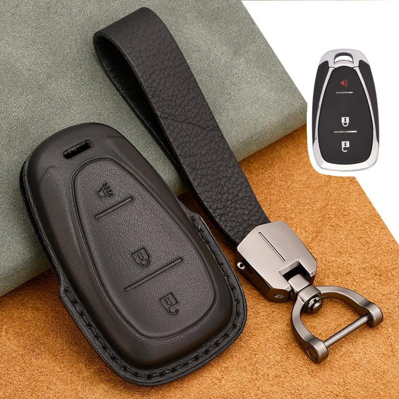 Genuine Leather Key Case Cover Suitable for Chevrolet Tracker Buckle Malibu XL Explorer Volando Pioneer Key Fob Protector