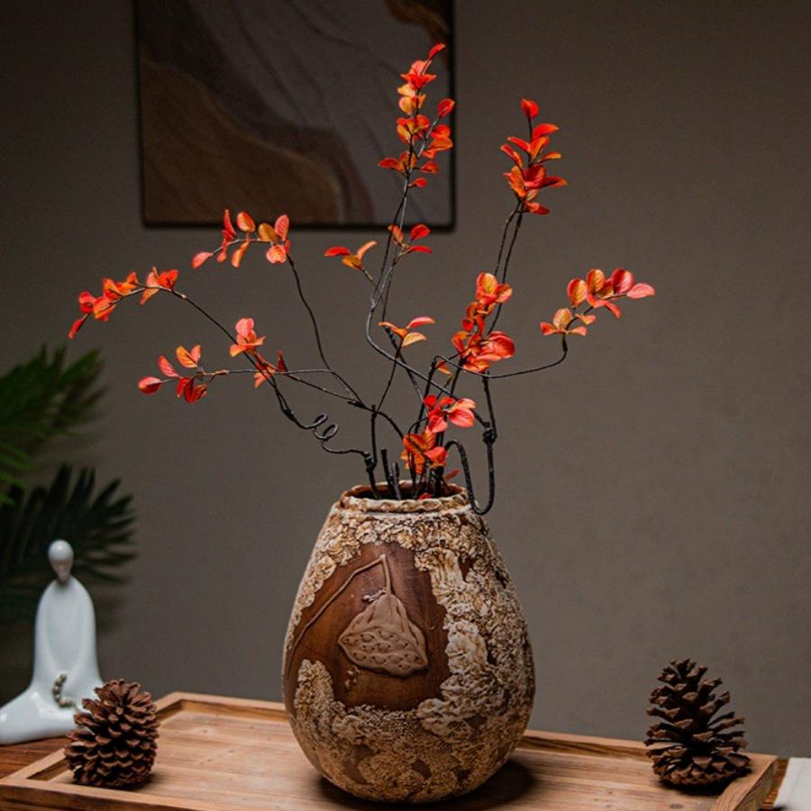 Vaso in Ceramica Wabi-Sabi a Forma di Capsula di Loto per Fiori Secchi - Decorazione Zen per Tavola da Pranzo