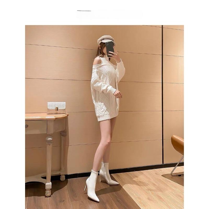 Women's High Heel Boots Autumn Winter Leather ort Pointed Toe Slimming Elastic Boot Faionable Zipper Closure Comfortable