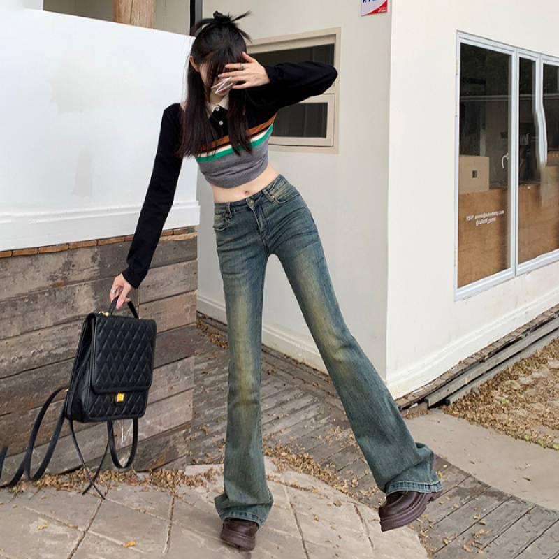 American Spicy Girl Low-Waist Distressed Bell Bottom Jeans - Women s Floor-Length Long Pants Small