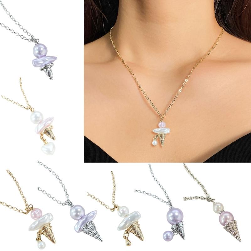 Premium Copper Alloy Ice Cream Pearls Necklace Resin Accent Sturdy for Daily Wear Fashion Accessory Sweet Charm