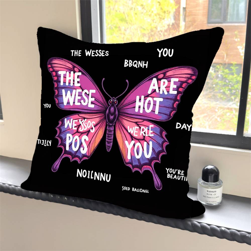 1PC Luxury Pink Cute Butterfly Pillow Case Square  Bedroom Sofa Leisure Comfort Cushion Car Home Decoration Pillowcase 40x40