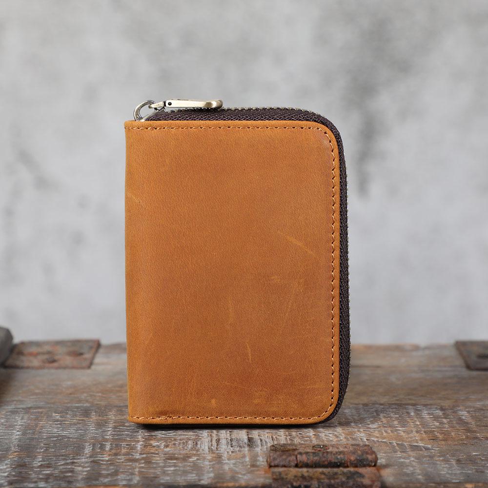 Vintage Crazy Horse Leather Accordion Card Holder with Multi-Card Slots, Coin Purse & Driver's License Pocket for Men and Women