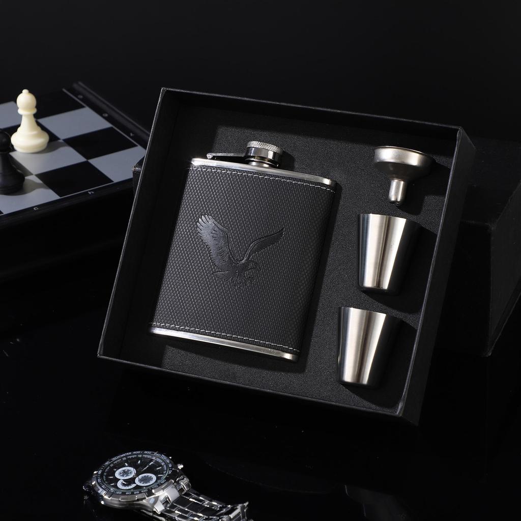 8oz Stainless Steel Portable Hip Flask Set with 7oz Baijiu Bottle - Outdoor Liquor Gift Box