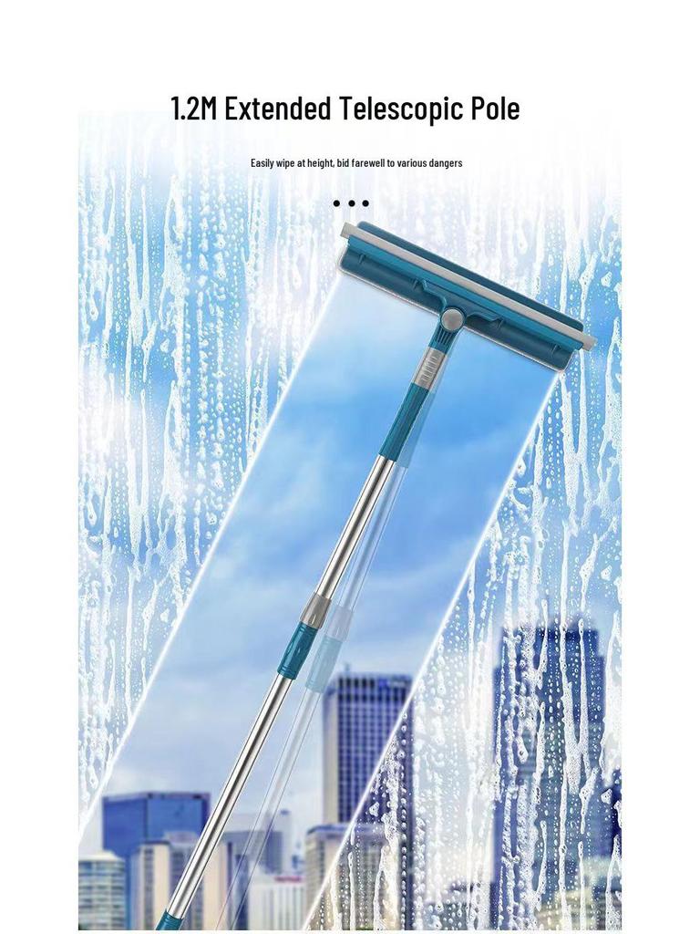 Telescopic Rotating Glass Cleaner – Double-Sided High-Rise Window Squeegee for Households.