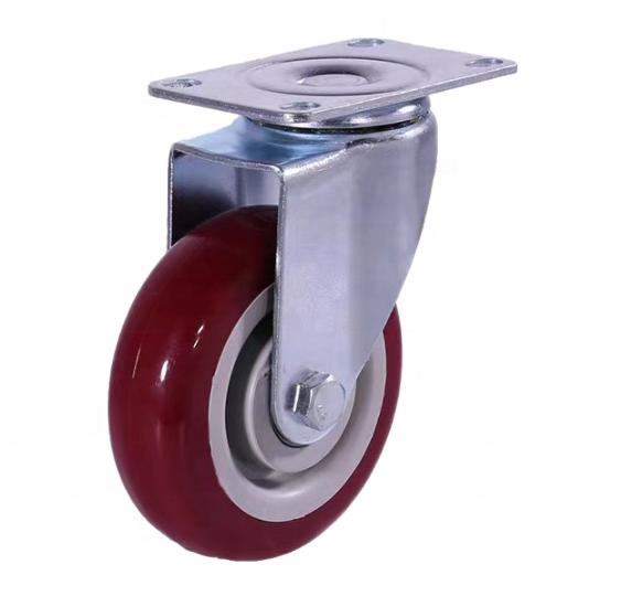 Adjustable 3" 4" 5" Red Universal Industrial Heavy Swivel Casters PU Medium with Brake Rotate Plate Furniture Workshop