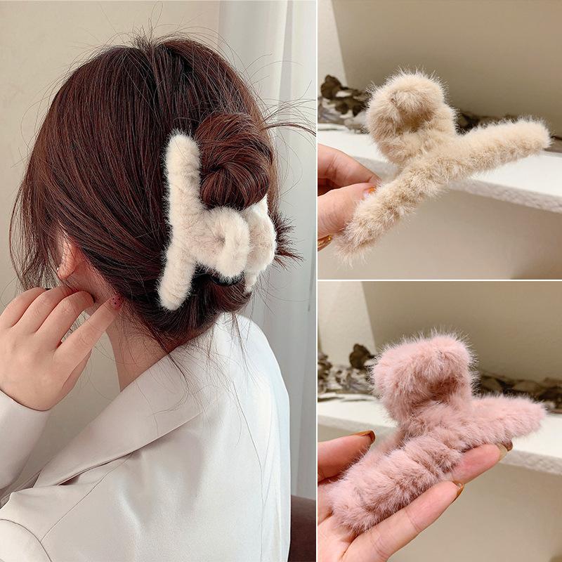 Frauen Haar Klaue Plüsch Clip Nette Koreanische Herbst Winter Solide Elegante Acryl Pelz