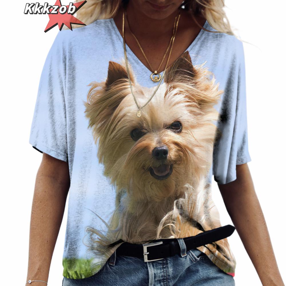 3D Print Pet Dog Summer Fashion 2025 Hot Sale Ladies T Shirt Short Sleeve Tops V Neck Streetwear Harajuku Casual Pullover