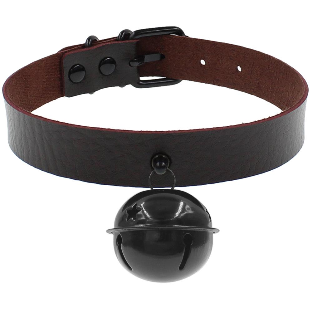 Harajuku Stylish Black PU Leather Collar with Bell Pendant Necklace