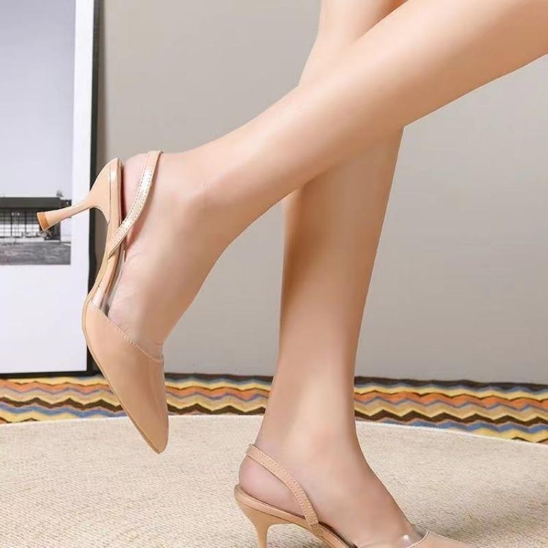 Fashion Spring New Baotou Sandals for Women Fashion Pointy Shallow Mouth Word with Anti-slip Wear-resistant High Heels
