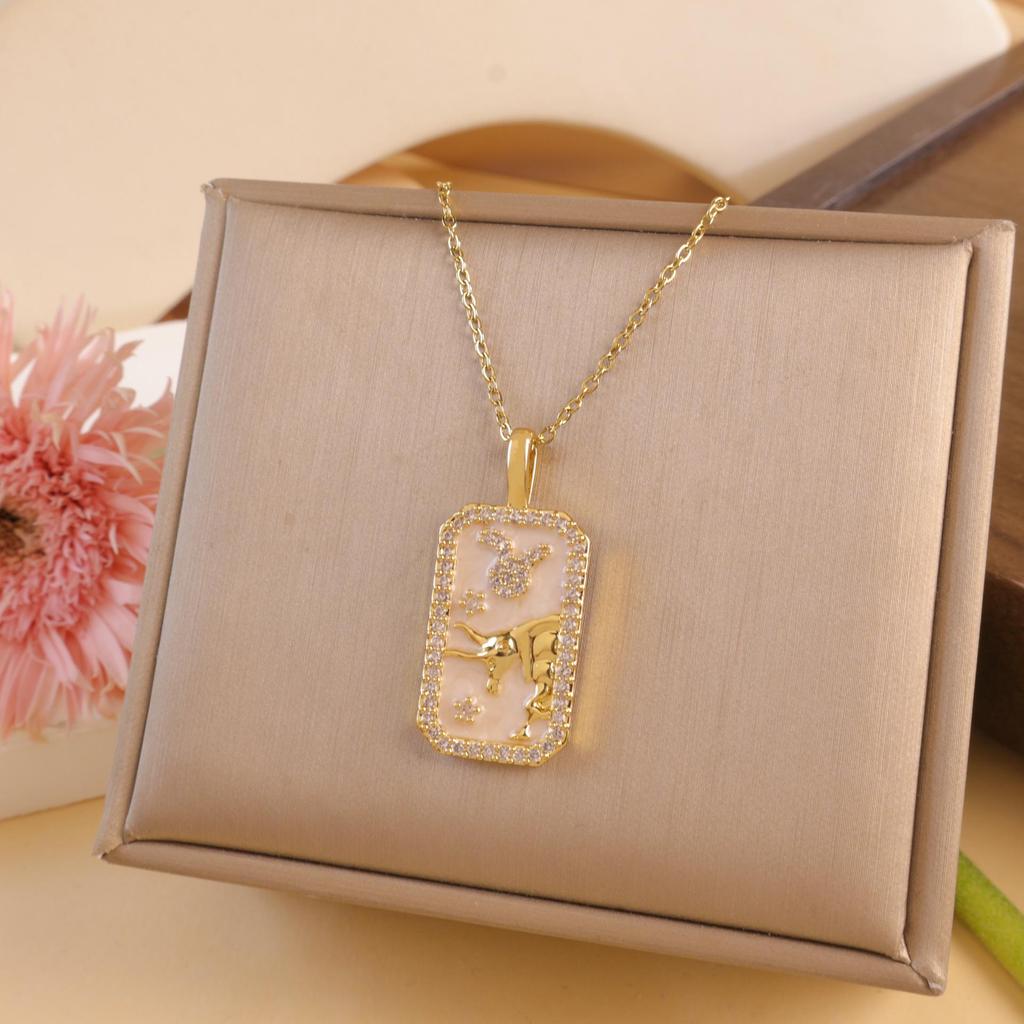 Colored Zircon Horoscope Necklace - European & American Style, Women's Light Luxury Accessory for Autumn/Winter