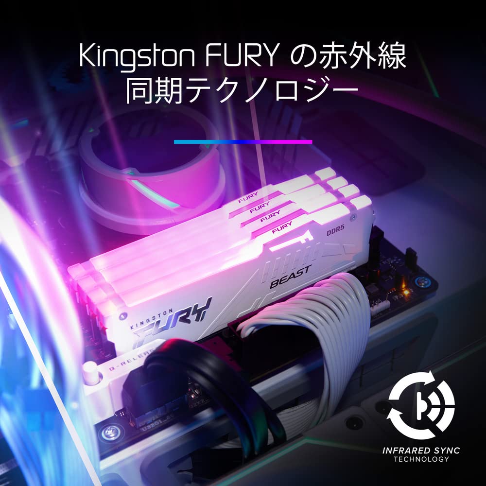 Kingston FURY lauaarvuti valge mälu DDR5 16GB x 2 Kingston FURY Beast RGB CL40 RGB LED eluaegne garantii 5600MT/s KF556C40BWAK2-32