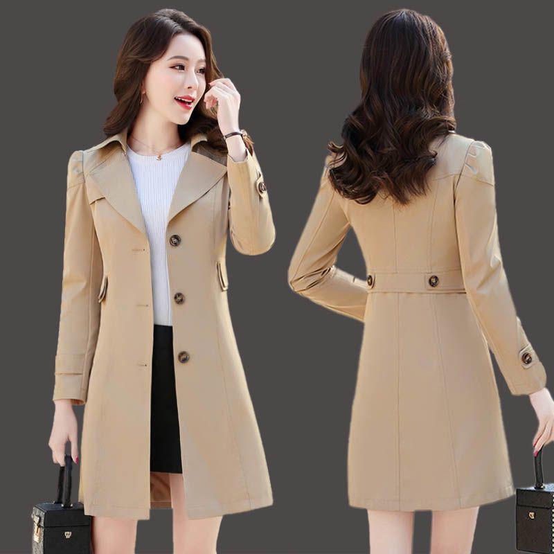 Women's Mid-Length Trench Coat, 2023 Korean Style, Slim Fit, Sizes 25-45, Suitable for Spring & Autumn.