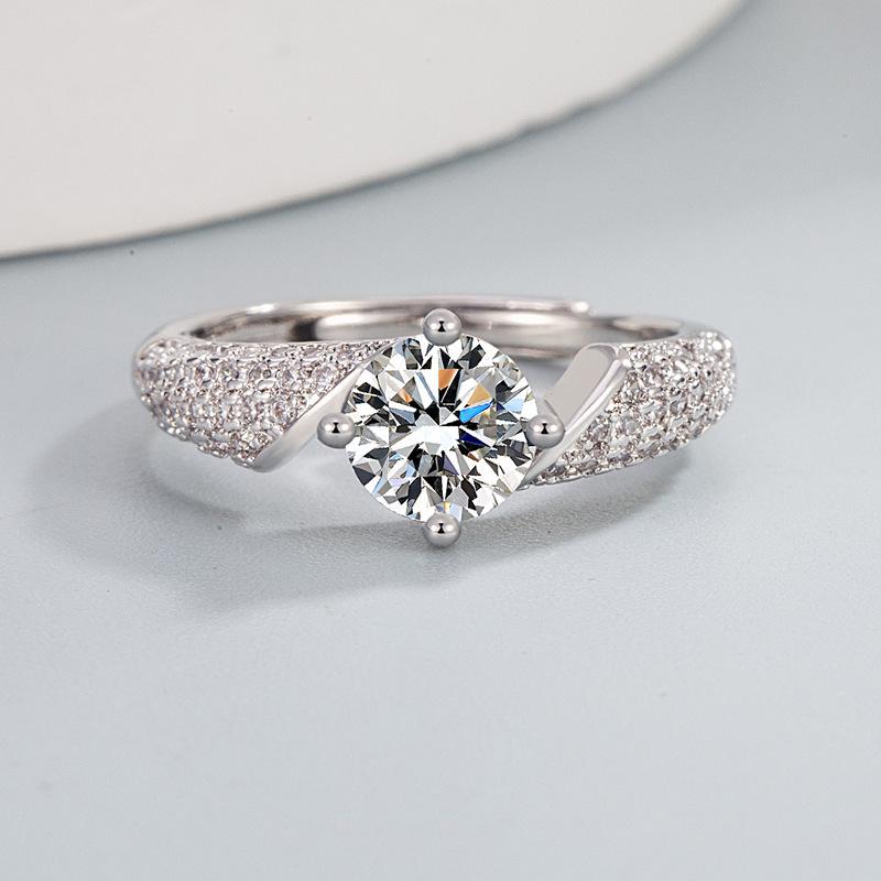 Korean Style Cubic Zirconia & Moissanite Platinum-Plated Adjustable Index Finger Ring for Women
