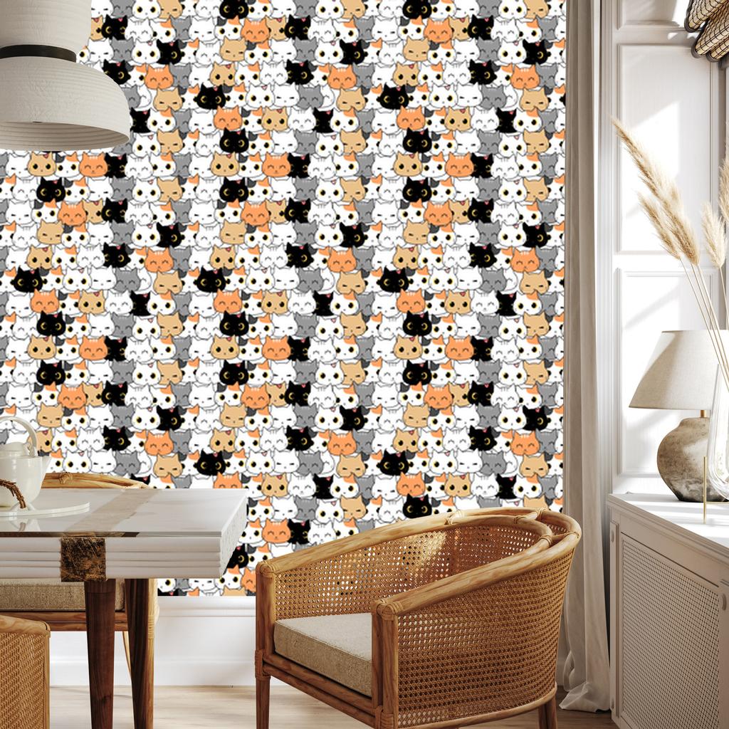 Cats Wallpaper Light Gray and White for Living Room and Bedroom 50x1000