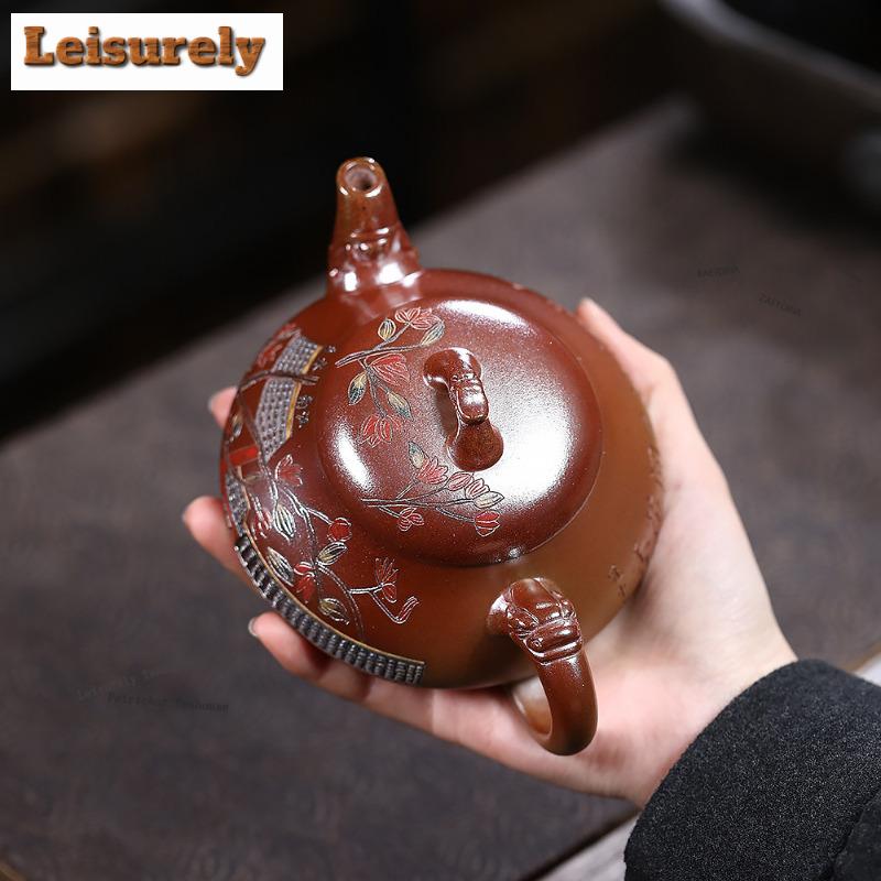 111ml Vintage Yixing Purple Clay Teapots Famous Master Handmade Han Tang Stone Scoop Pot Raw Ore Section Mud Kettle Zisha Teaset