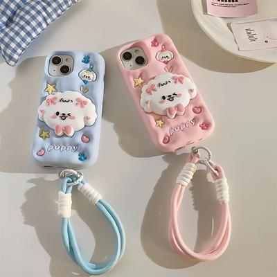 Wrist Strap Cartoon Puppy Bracket Silicone Phone Case For Samsung Galaxy A51 A31 A30S A50S A50 A24 A15 A14 A13 A12 M12 A04S