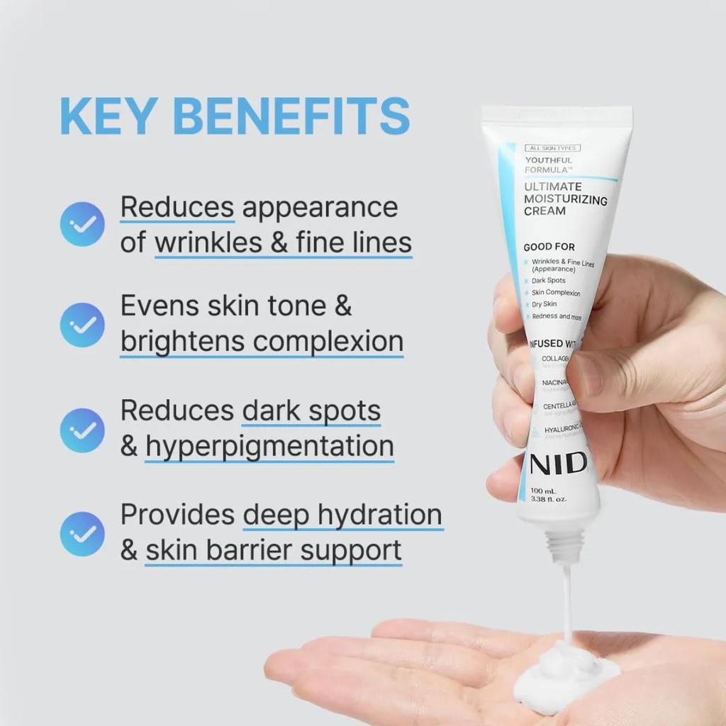 Crema Idratante Suprema 100ml, Formula Rivitalizzante Crema Viso Versatile con Niacinamide, Centella Asiatica e Acido Ialuronico