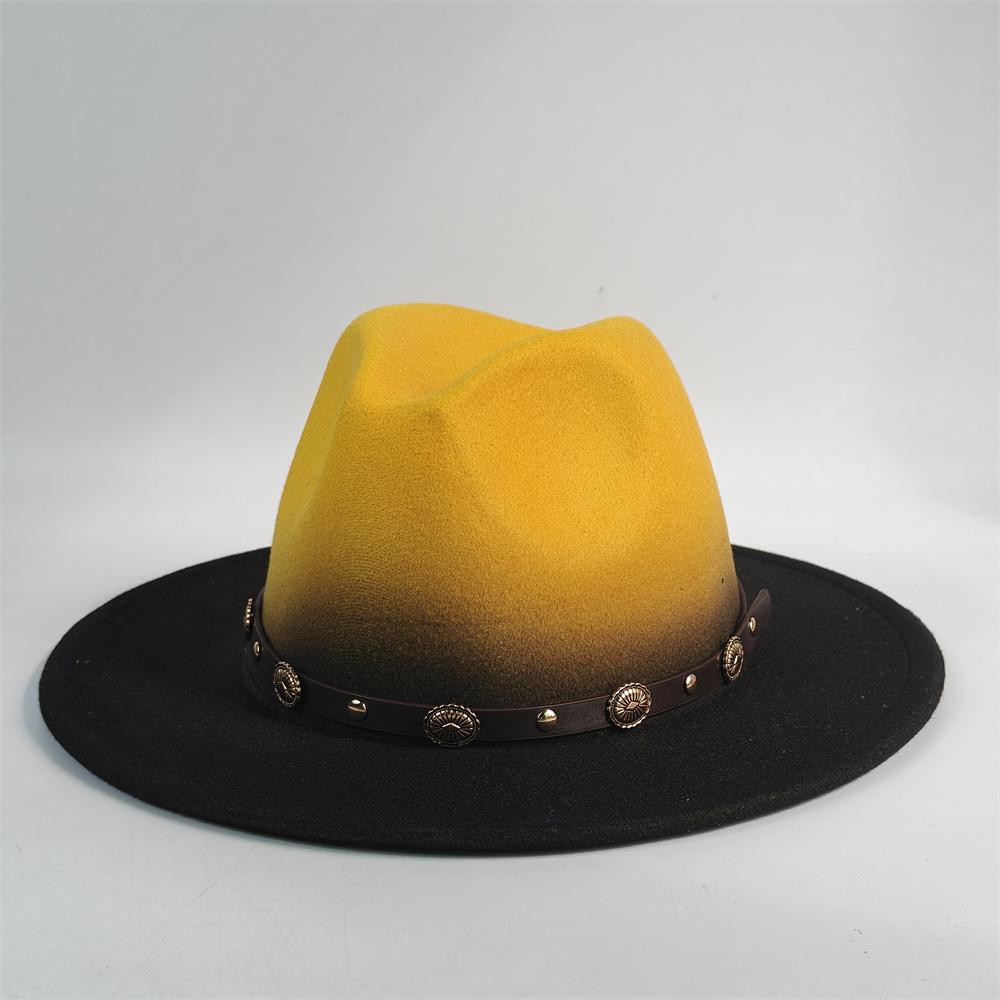 Gradient Color Fedora Wide Brim Felt Panama Hat with Belt Fedora Hat Men and Women for Painted Party Jazz Felt Hat Autumn Winter