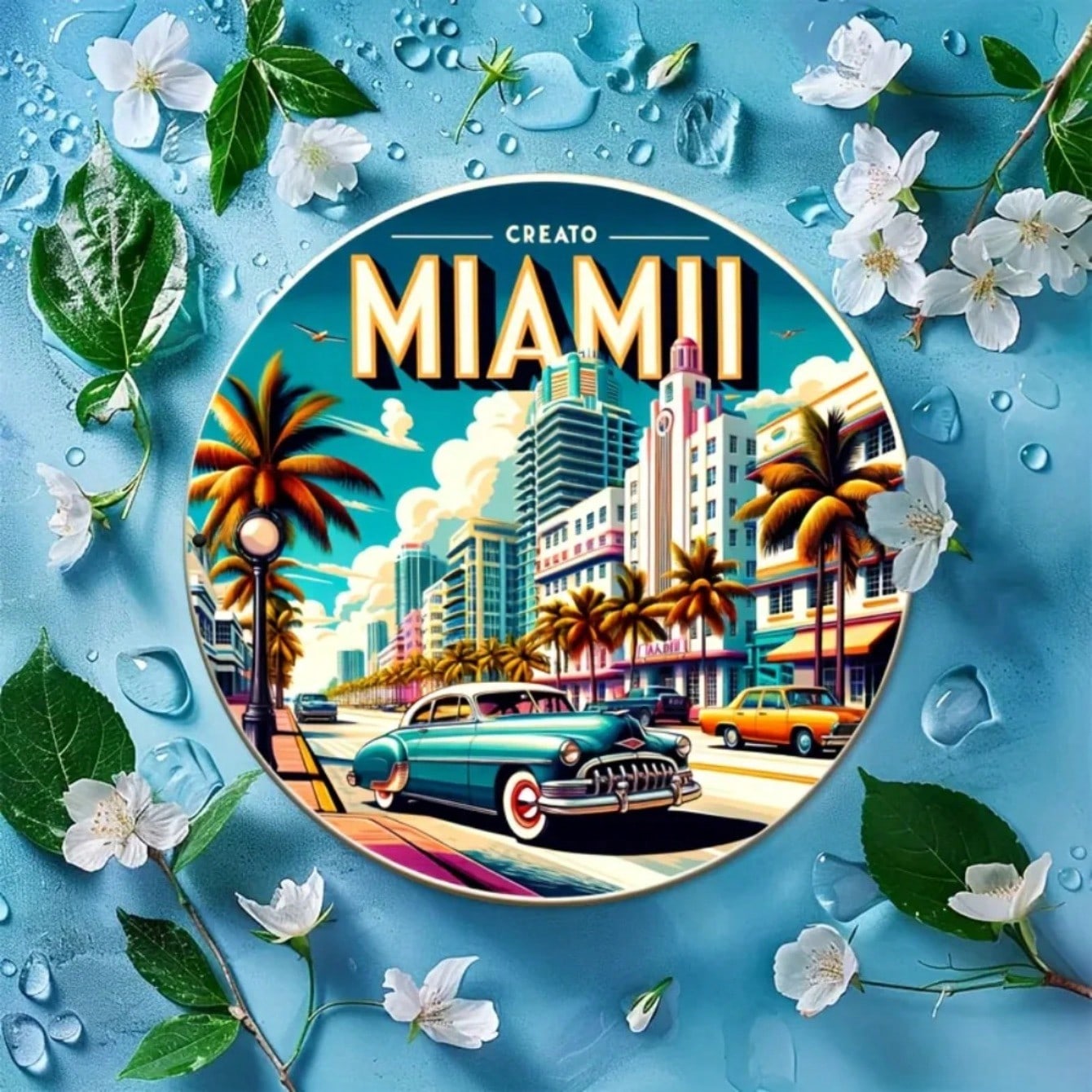 Vintage Miami Metal Sign Retro Wall Decor Aluminum Art Beach Palm Tree разноцветный