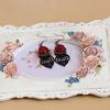 1 Pair Vintage Gothic Vampire Halloween Black Lace Red Flowers Dangle Earrings