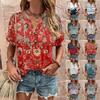 2023 Spring-Summer Women's Printed Button Tops: European and American Fashion Short Sleeve