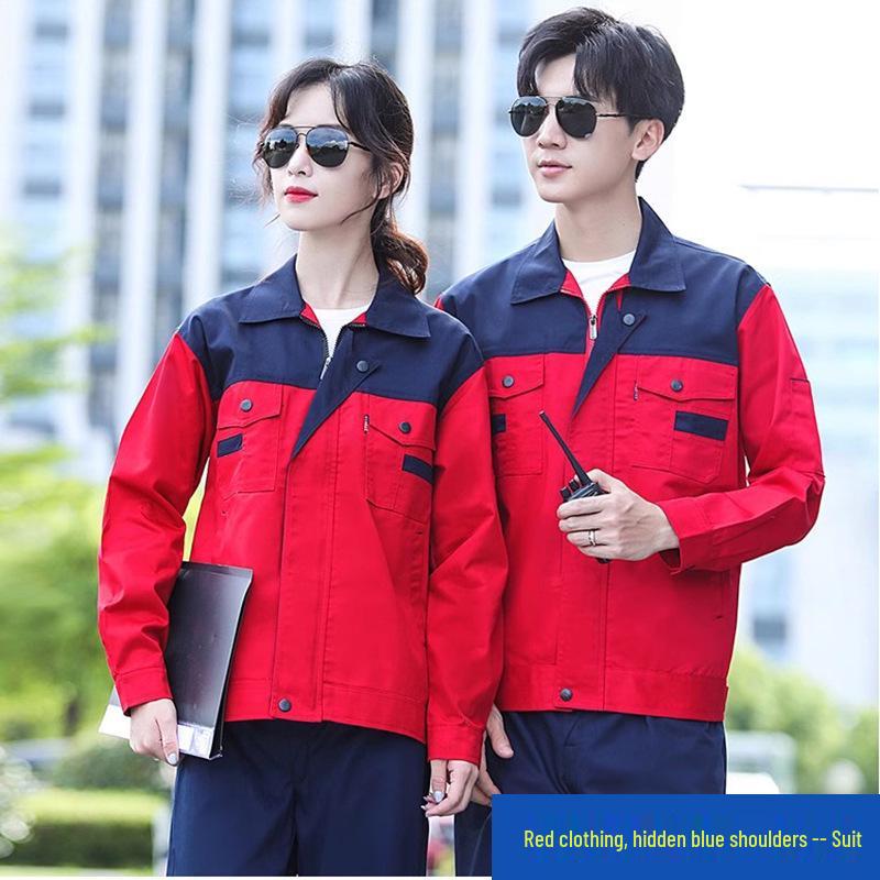 Men's Wear-Resistant Long Sleeve Workwear Set for Spring & Autumn: Ideal for Workshop, Auto Repair, Construction, and Electrical Mechanic Jobs.