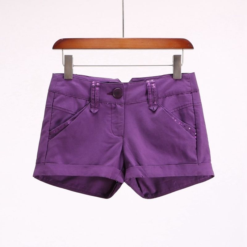 

Special Offer [Jie] Fashion Classy Pinshang Group Women s Clothing Summer Beaded Rag-Eared Casual Pants Hot Pants 0i092 Purple S