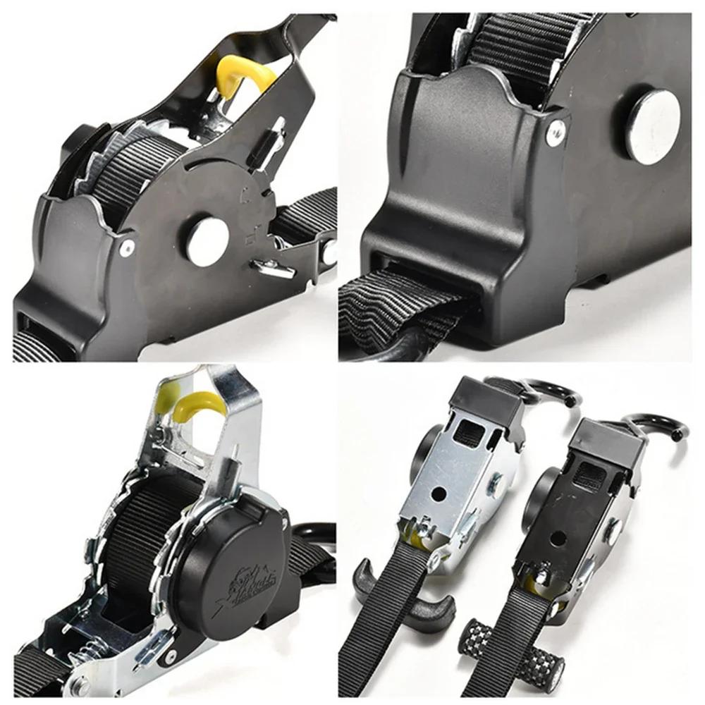 Retracting Motorcycle Tie Down Strap with Hook robusts & Multifunction Automatic Ratchet Tie Down Strap for Easy Use