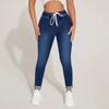 Women's nine-point jeans New drawstring elastic waist high elastic small foot jeans