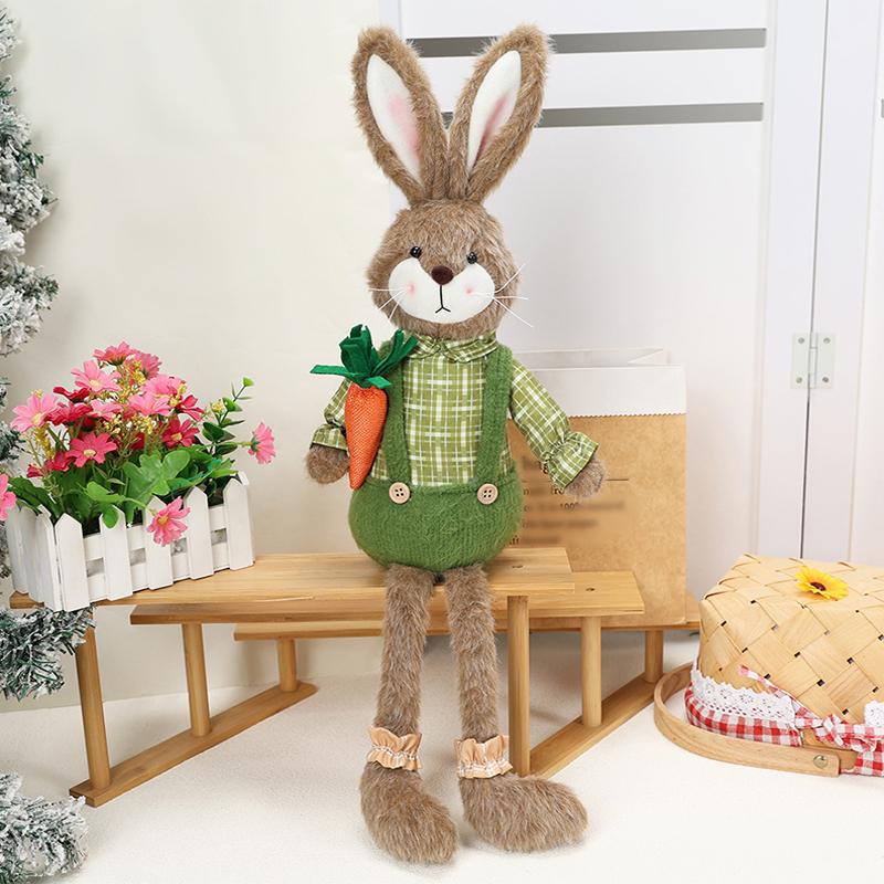 2026 Osterhase Sitzende Geste Ornamente Lange Weiche Beine Cartoon-Hasenstatue Außenveranda Dekoration Mit Karotte Heimdekoration