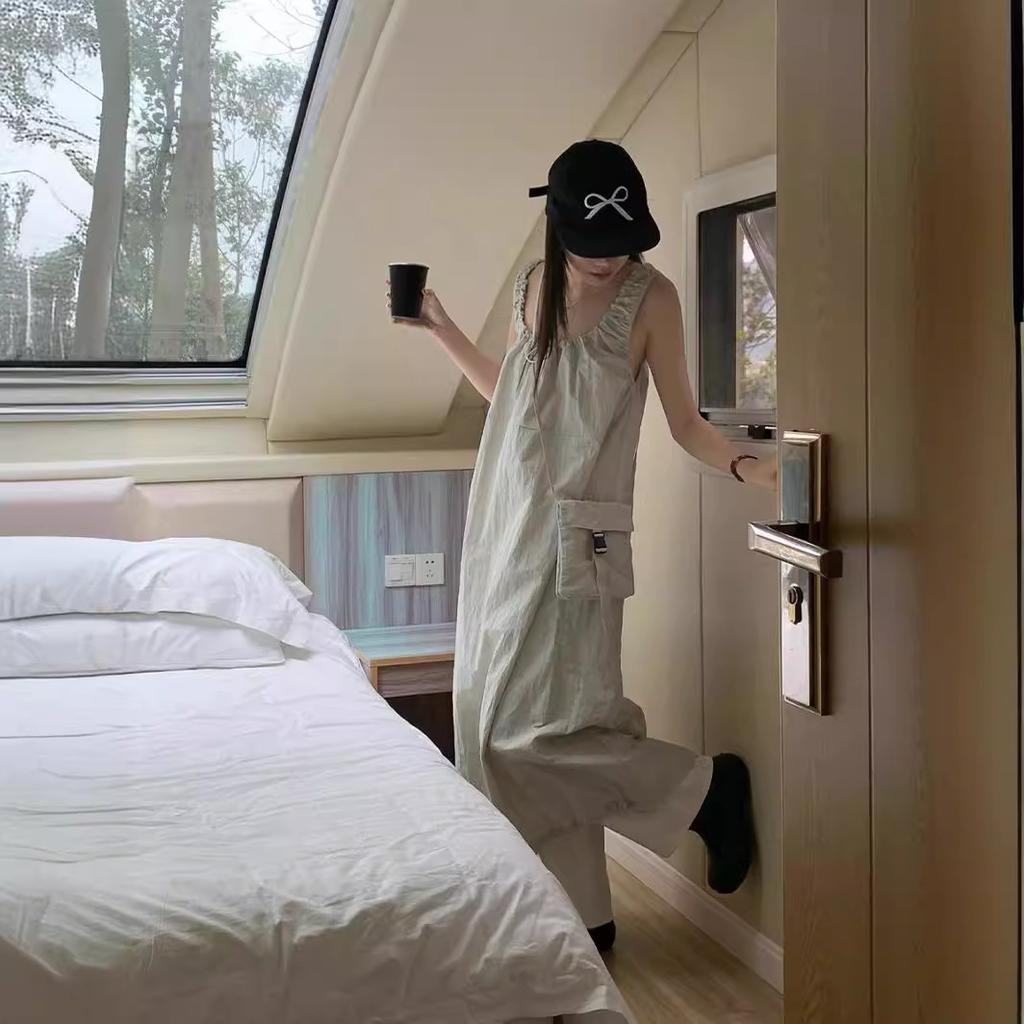 Sleeveless Vest Long Dress Women's Spring and Summer Loose A-word Skirt with Small Bag Backless Dress