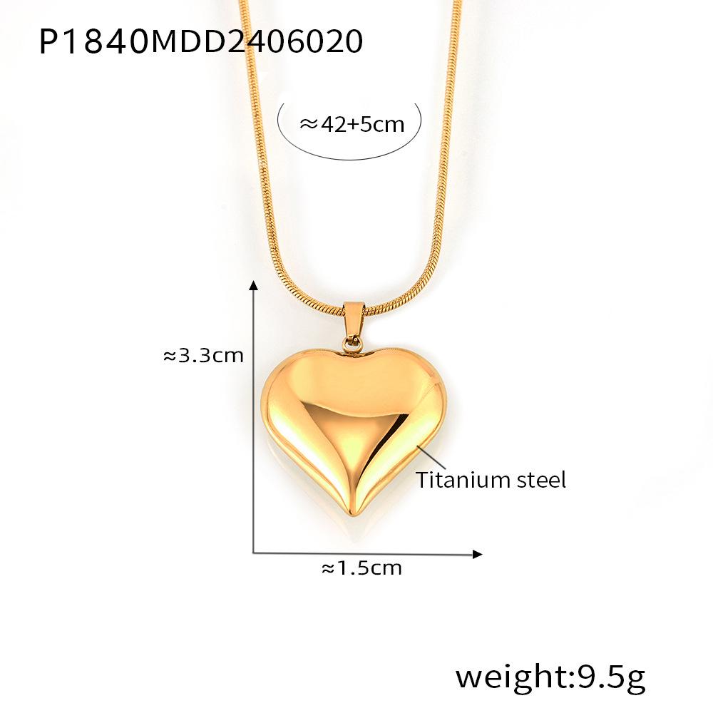 INS Simple Smooth Love Titanium Steel Heart Pendant Necklace with Snake Chain - 18K Gold Plated Luxury