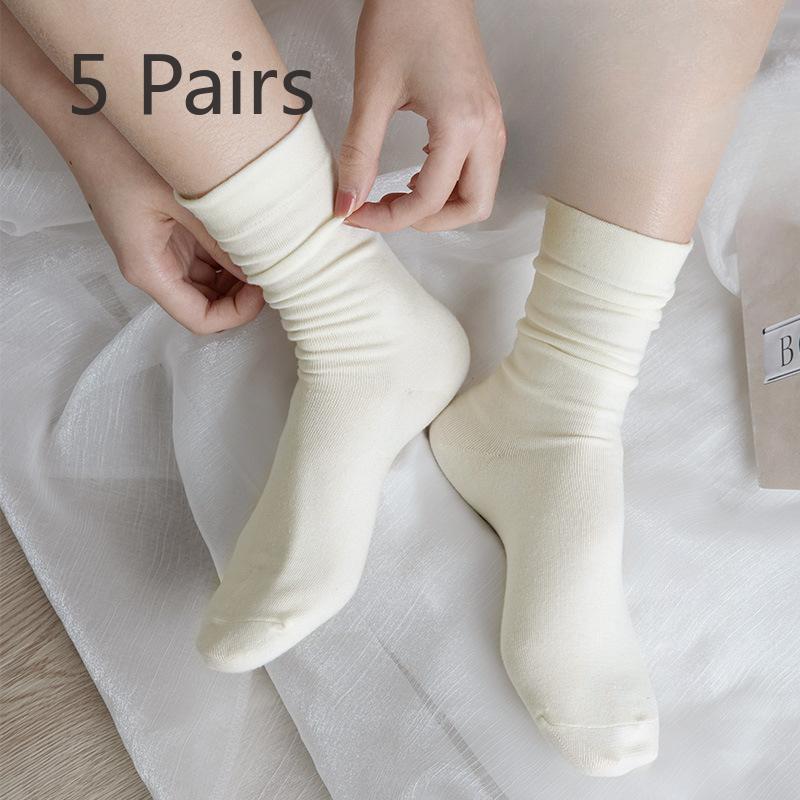 

5 пар носков до середины икры для осени и зимы, однотонные белые чулки с лоферами и сандалиями и одна повседневная черная пара 5 pairs молочный белый
