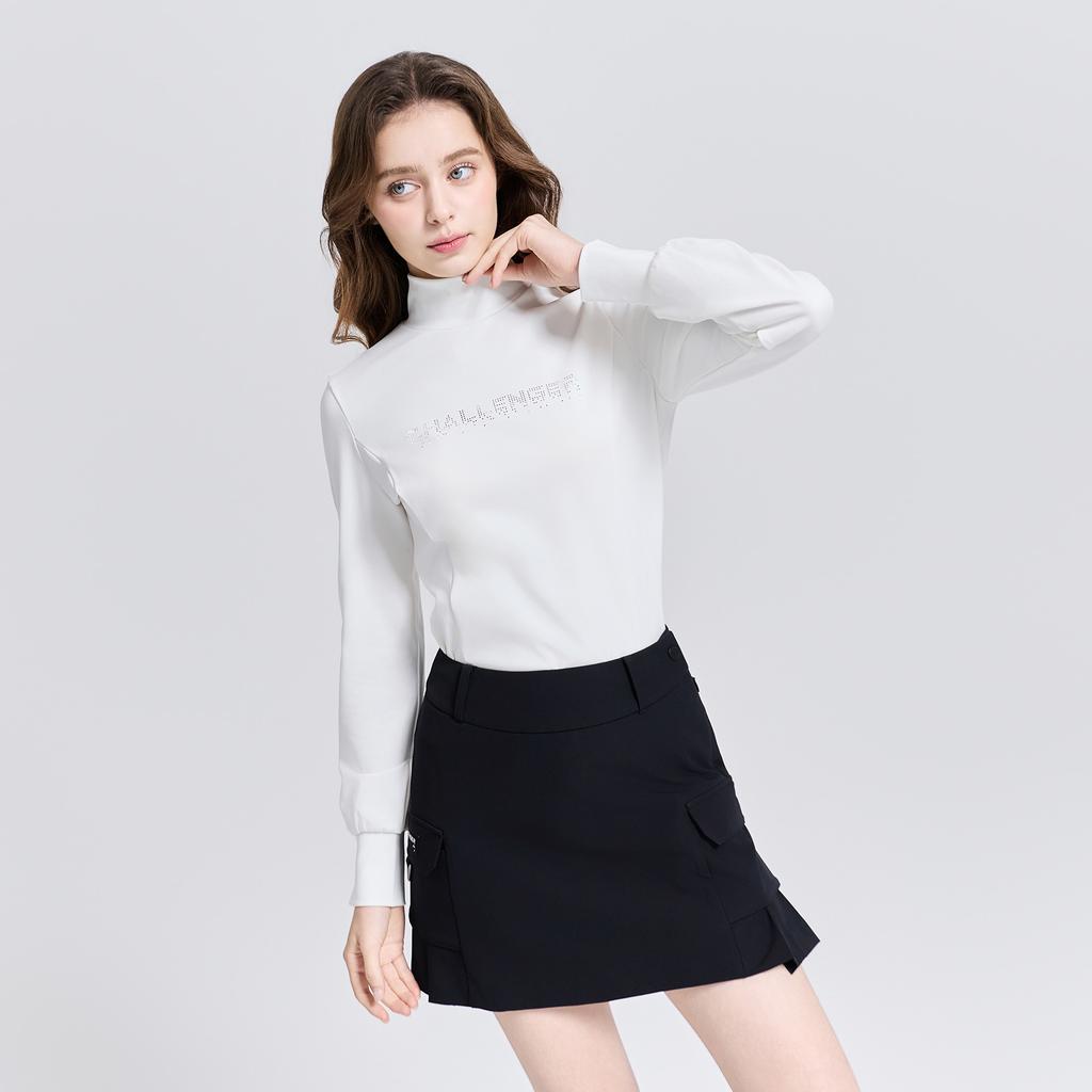 CHALLENGER Women'S Soft Balloon Sleeve Mock Neck Long Sleeve T-Shirt Off-White
