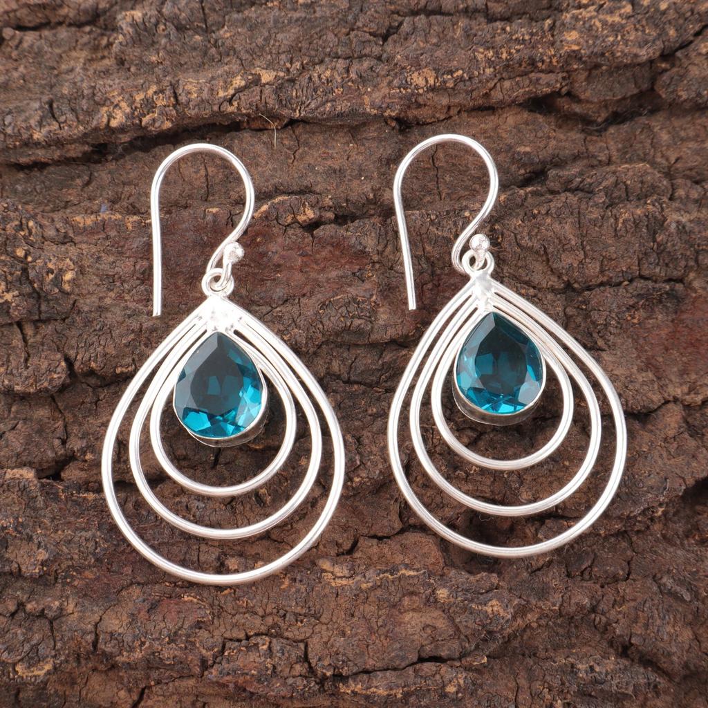 Natural Apatite Gemstone 925 Sterling Silver Handmade Earrings1.80" Gift For Mom EE-31-12