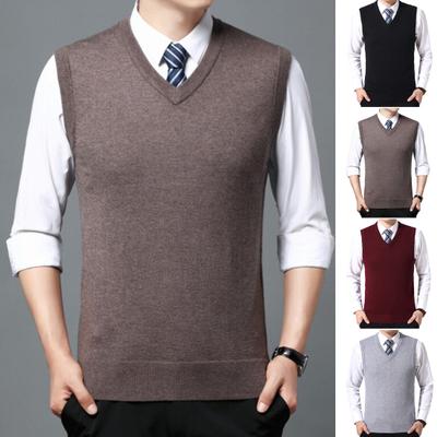 Erkek Yelek Kazak V Yaka Kolsuz Slim Fit Düz Renk Örme Kazak Slim Fit Orta Uzunlukta Kalınlaştırılmış İş Stili Kazak