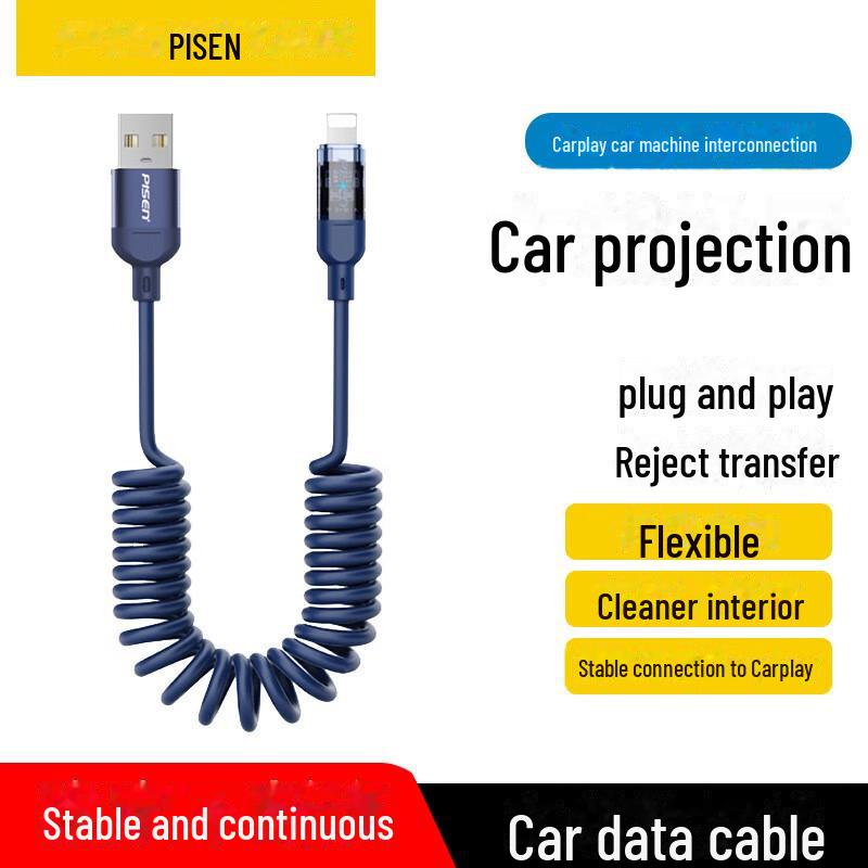 PISEN Pružinový kabel 3v1 pro rychlé nabíjení pro Apple & Huawei