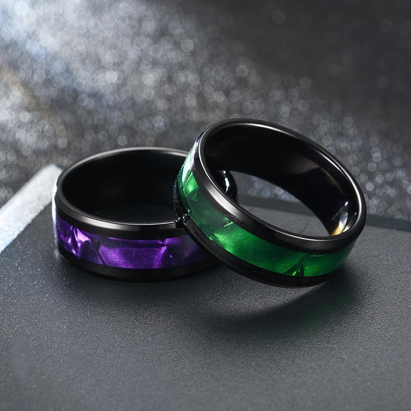 Elegant Stainless Steel Black Shell Ring Colorful Purple for Women Men Jewelry Adjustable Size 6-13