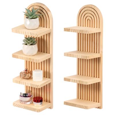 3-stöckige Holz-Wandregale Boho-Bogen Schweberegal Aufbewahrung Boho Rustikal Blumentopfhalter Vasen-Ausstellungsständer Heimdekorationsständer