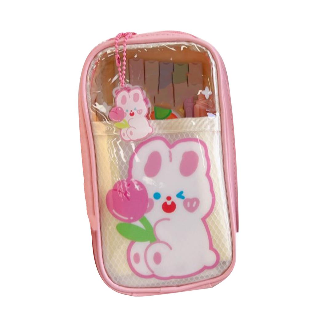 Kreslený penál Roztomilý vzor PVC Průhledný Vícevrstvý Úložný Vodotěsný Pouzdro na tužky Krabička