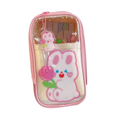 Cartoon Pencil Case Cute Pattern PVC Transparent Multi Layer Storage Waterproof Pencil Pouch Box
