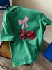 Pink Bow Red Cherry Prints Washed TShirts Womens Cotton Oversized T Shirt Summer Soft Short Sleeve Tops Hip Hop ONeck Clothes