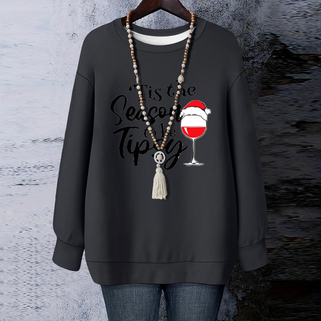 Ladies' Christmas Printed Round Neck Long Sleeved T-shirt Sweatshirt Top